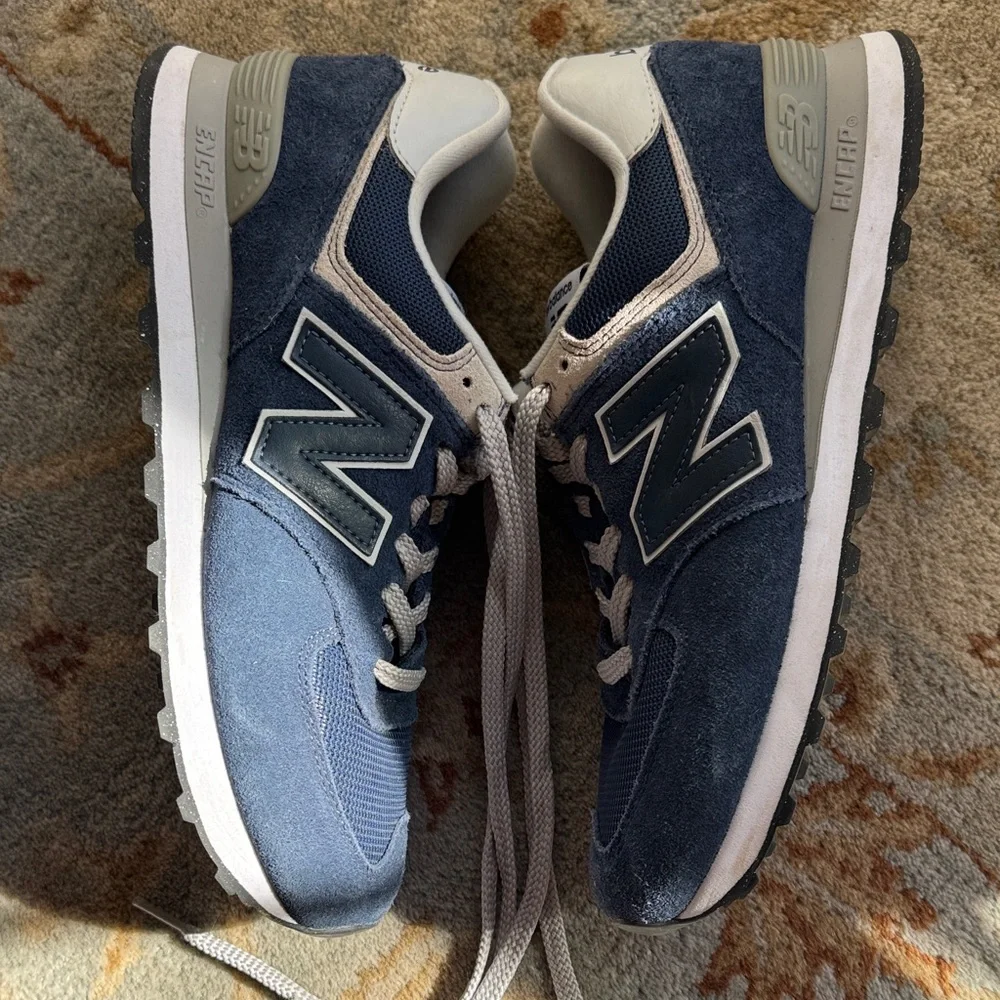 New Balance Unisex Navy and White Retro classic 574 Sneakers - Picture 6 of 16